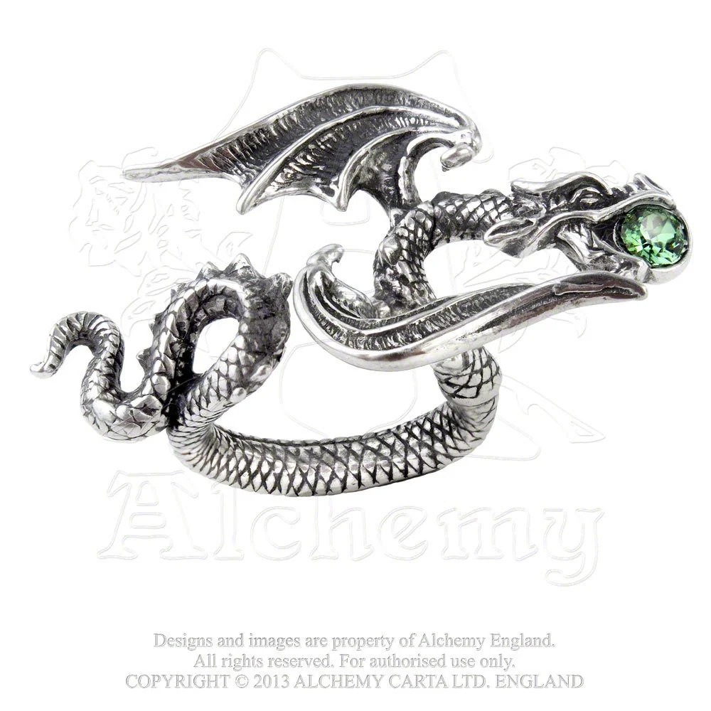 Alchemy of England Starchaser Gothic 2 Finger Green Crystal Dragon Ring 6/7 New
